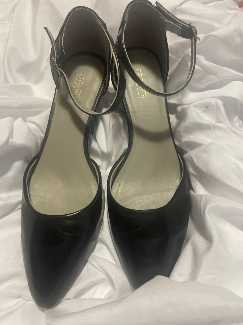 Laura Scott Black Pointed-Toe Ankle-Strap Heels